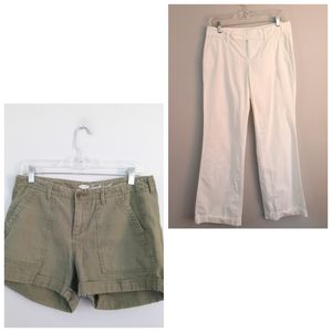Old Navy White Pants & Olive Green Shorts Bundle